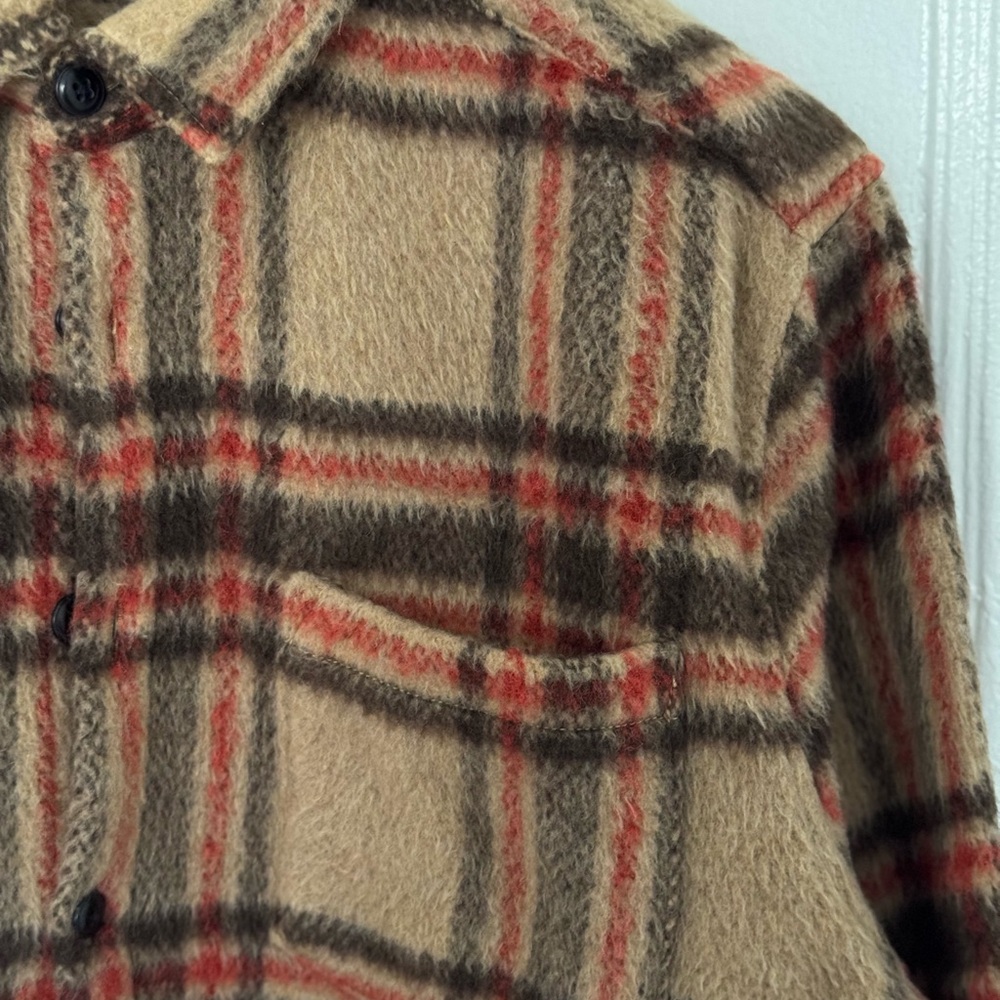 ASOS Tan/Red/Brown Plaid Shirt Jacket - Picture 3 of 5